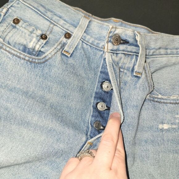 Levi's 501 Skinny Button Fly Distressed Jeans Small 27 - Picture 11 of 13